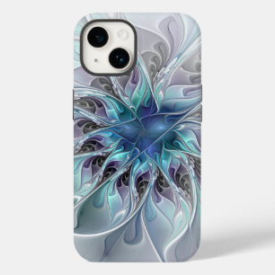 Bloei Abstract Moderne Fractale Bloem Met Blauw Case-Mate iPhone 14 Hoesje