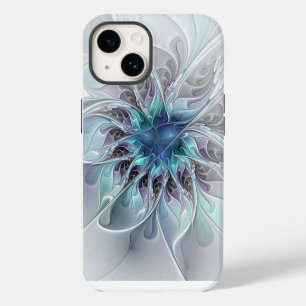 Bloei Abstract Moderne Fractale Bloem Met Blauw iPhone 14 Hoesje