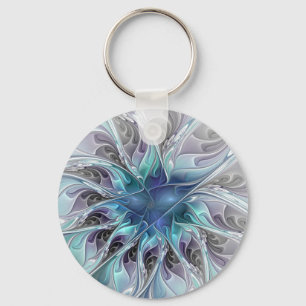 Bloei Abstract Moderne Fractale Bloem Met Blauwe Sleutelhanger
