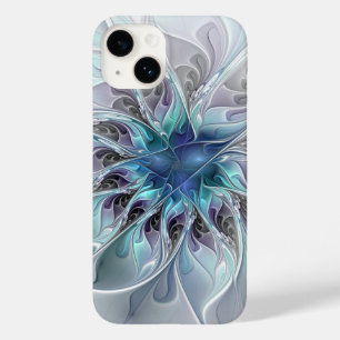 Bloei Abstract Moderne Fractale Bloem Met Blauwe T Case-Mate iPhone 14 Hoesje