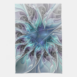 Bloei Abstract Moderne Fractale Bloem Met Blauwe Theedoek