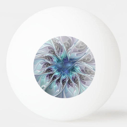 Bloei Abstracte Moderne Fractale Bloem in Blauw Pingpongbal (Voorkant)