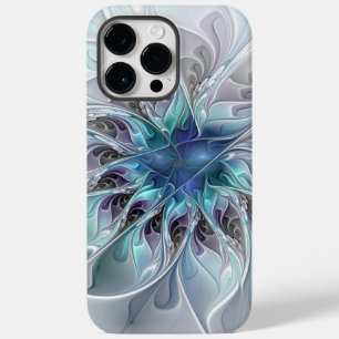 Bloei Abstracte Moderne Fractale Bloem Met Blauw Case-Mate iPhone 14 Pro Max Hoesje