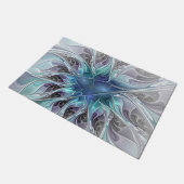 Bloei Abstracte Moderne Fractale Bloem Met Blauw Deurmat (Schuin)