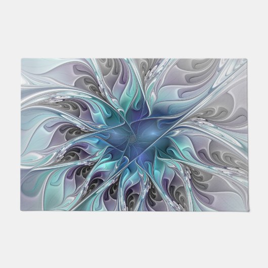Bloei Abstracte Moderne Fractale Bloem Met Blauw Deurmat (Voorkant)
