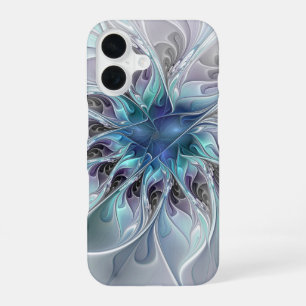 Bloei Abstracte Moderne Fractale Bloem Met Blauw iPhone 16 Hoesje