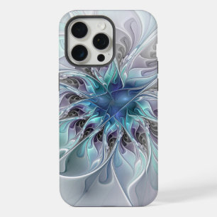 Bloei Abstracte Moderne Fractale Bloem Met Blauw iPhone 15 Pro Max Case