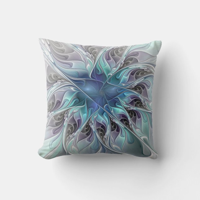 Bloei Abstracte Moderne Fractale Bloem Met Blauw Kussen (Voorkant)