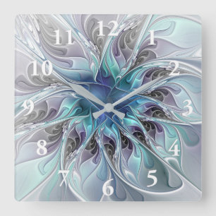 Bloei Abstracte Moderne Fractale Bloem Met Blauw Vierkante Klok