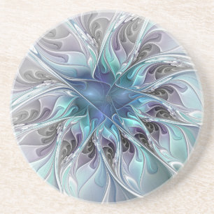 Bloei Abstracte Moderne Fractale Bloem Met Blauw Zandsteen Onderzetter