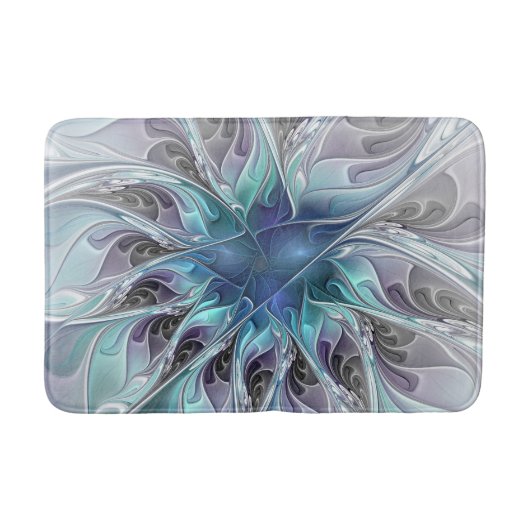 Bloei Abstracte Moderne Fractale Bloem Met Blauwe Badmat (Voorkant)