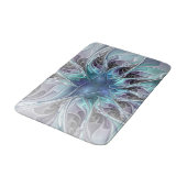 Bloei Abstracte Moderne Fractale Bloem Met Blauwe  Badmat (Gekanteld)