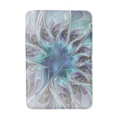 Bloei Abstracte Moderne Fractale Bloem Met Blauwe  Badmat (Voorkant Verticaal)