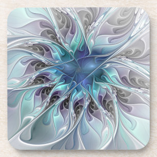 Bloei Abstracte Moderne Fractale Bloem Met Blauwe Bier Onderzetter