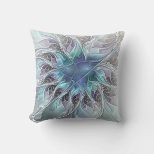 Bloei Abstracte Moderne Fractale Bloem Met Blauwe Buitenkussen
