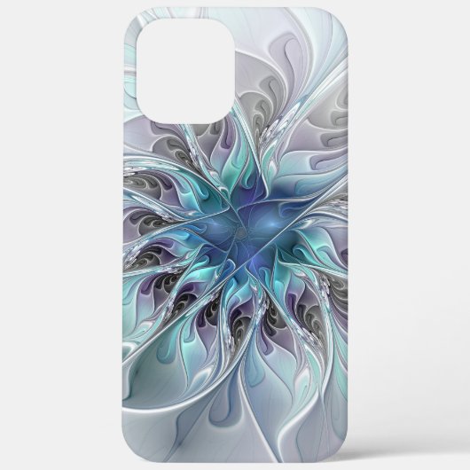 Bloei Abstracte Moderne Fractale Bloem Met Blauwe Case-Mate iPhone Case (Achterkant)