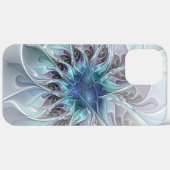 Bloei Abstracte Moderne Fractale Bloem Met Blauwe Case-Mate iPhone Case (Achterkant (horizontaal))