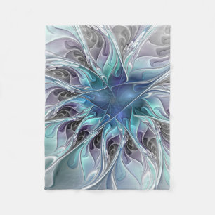 Bloei Abstracte Moderne Fractale Bloem Met Blauwe Fleece Deken