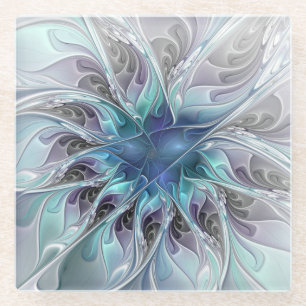 Bloei Abstracte Moderne Fractale Bloem Met Blauwe Glazen Onderzetter