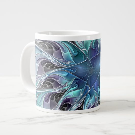Bloei Abstracte Moderne Fractale Bloem Met Blauwe Grote Koffiekop (Links)