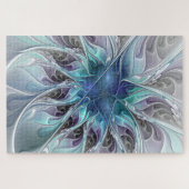 Bloei Abstracte Moderne Fractale Bloem Met Blauwe Legpuzzel (Horizontaal)