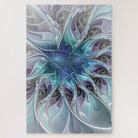 Bloei Abstracte Moderne Fractale Bloem Met Blauwe Legpuzzel (Verticaal)