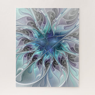 Bloei Abstracte Moderne Fractale Bloem Met Blauwe Legpuzzel