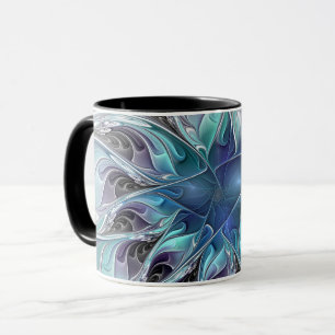 Bloei Abstracte Moderne Fractale Bloem Met Blauwe Mok