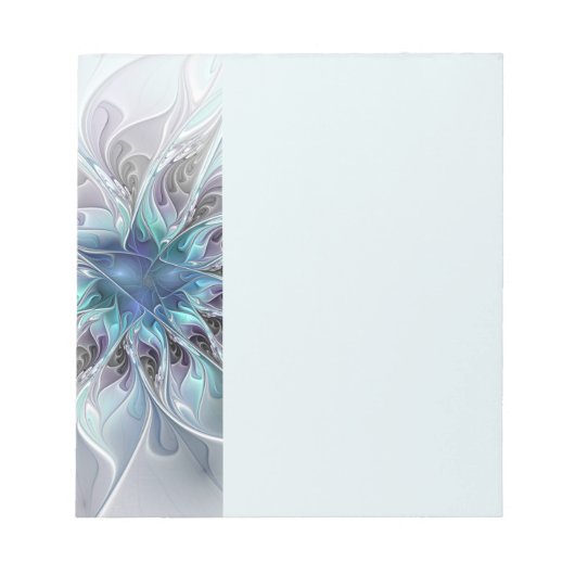 Bloei Abstracte Moderne Fractale Bloem Met Blauwe Notitieblok (Voorkant)