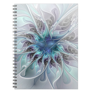 Bloei Abstracte Moderne Fractale Bloem Met Blauwe Notitieboek