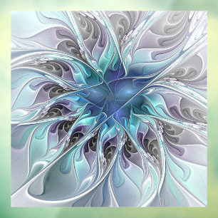 Bloei Abstracte Moderne Fractale Bloem Met Blauwe Raamsticker