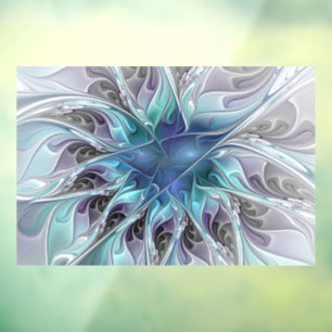 Bloei Abstracte Moderne Fractale Bloem Met Blauwe Raamsticker