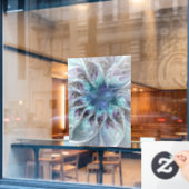 Bloei Abstracte Moderne Fractale Bloem Met Blauwe Raamsticker (Cafe Raam)
