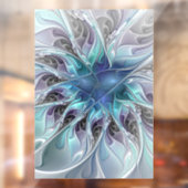 Bloei Abstracte Moderne Fractale Bloem Met Blauwe Raamsticker (Vel 2)