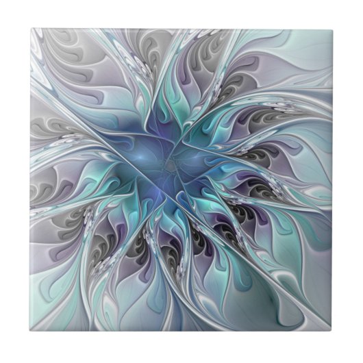 Bloei Abstracte Moderne Fractale Bloem Met Blauwe Tegeltje (Voorkant)
