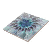 Bloei Abstracte Moderne Fractale Bloem Met Blauwe Tegeltje (Zijkant)