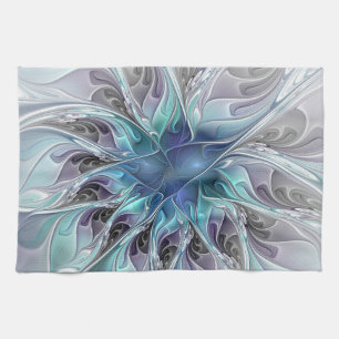 Bloei Abstracte Moderne Fractale Bloem Met Blauwe Theedoek