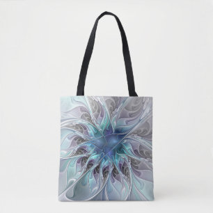 Bloei Abstracte Moderne Fractale Bloem Met Blauwe Tote Bag