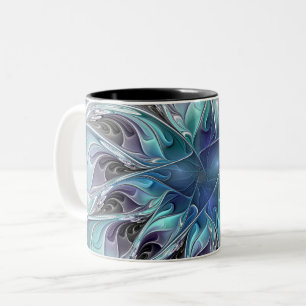 Bloei Abstracte Moderne Fractale Bloem Met Blauwe Tweekleurige Koffiemok