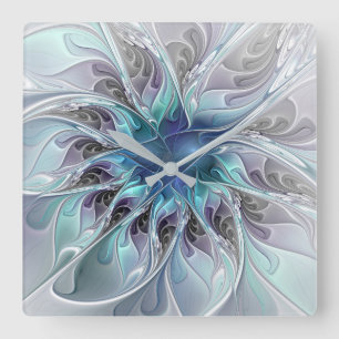Bloei Abstracte Moderne Fractale Bloem Met Blauwe Vierkante Klok