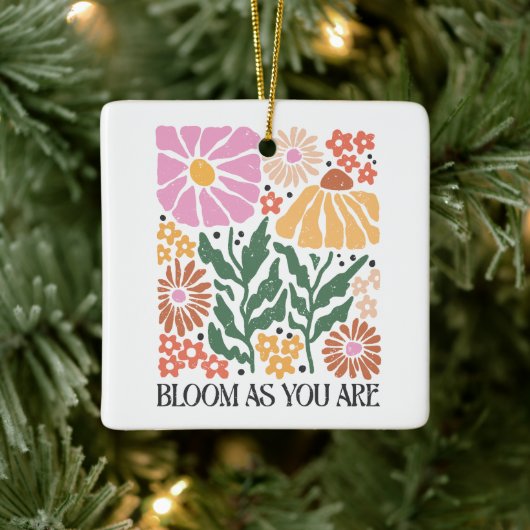 Bloei als je bent Boho Floral Quote Kerstmis Keramisch Ornament (Boom)