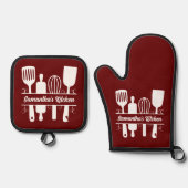 Bloei bakgereedschap Monogram Rood Ovenwant & Pannenlap Set (Voorkant)