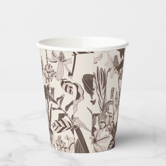 Bloei betegelde siertextuur met bloemen. papieren bekers (Links)