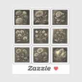 Bloei Bloemen Postzegels Tekening Goud Sticker (Vel)