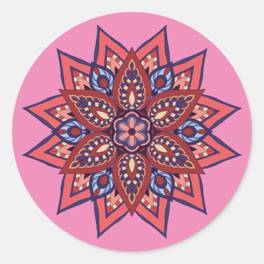 Bloei Boho Mandala Ronde Sticker (Voorkant)