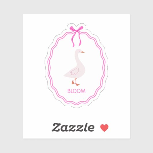 Bloei Cute Gans met Roze Lint Frame Sticker (Vel)