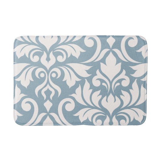 Bloei Damask Art I Cream op Blauw Badmat (Voorkant)