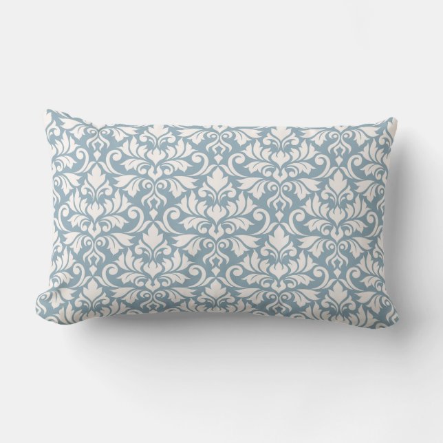 Bloei Damask Pattern Cream op Blauw Kussen (Voorkant)