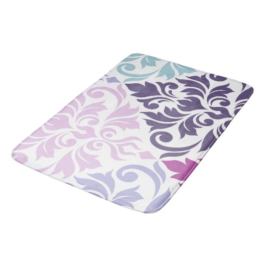 Bloei Damast Art I Purples Pinks Blues Wit Badmat (Gekanteld)