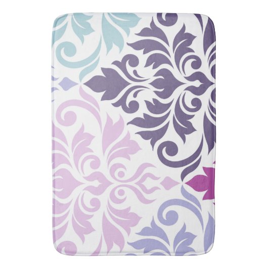 Bloei Damast Art I Purples Pinks Blues Wit Badmat (Voorkant Verticaal)